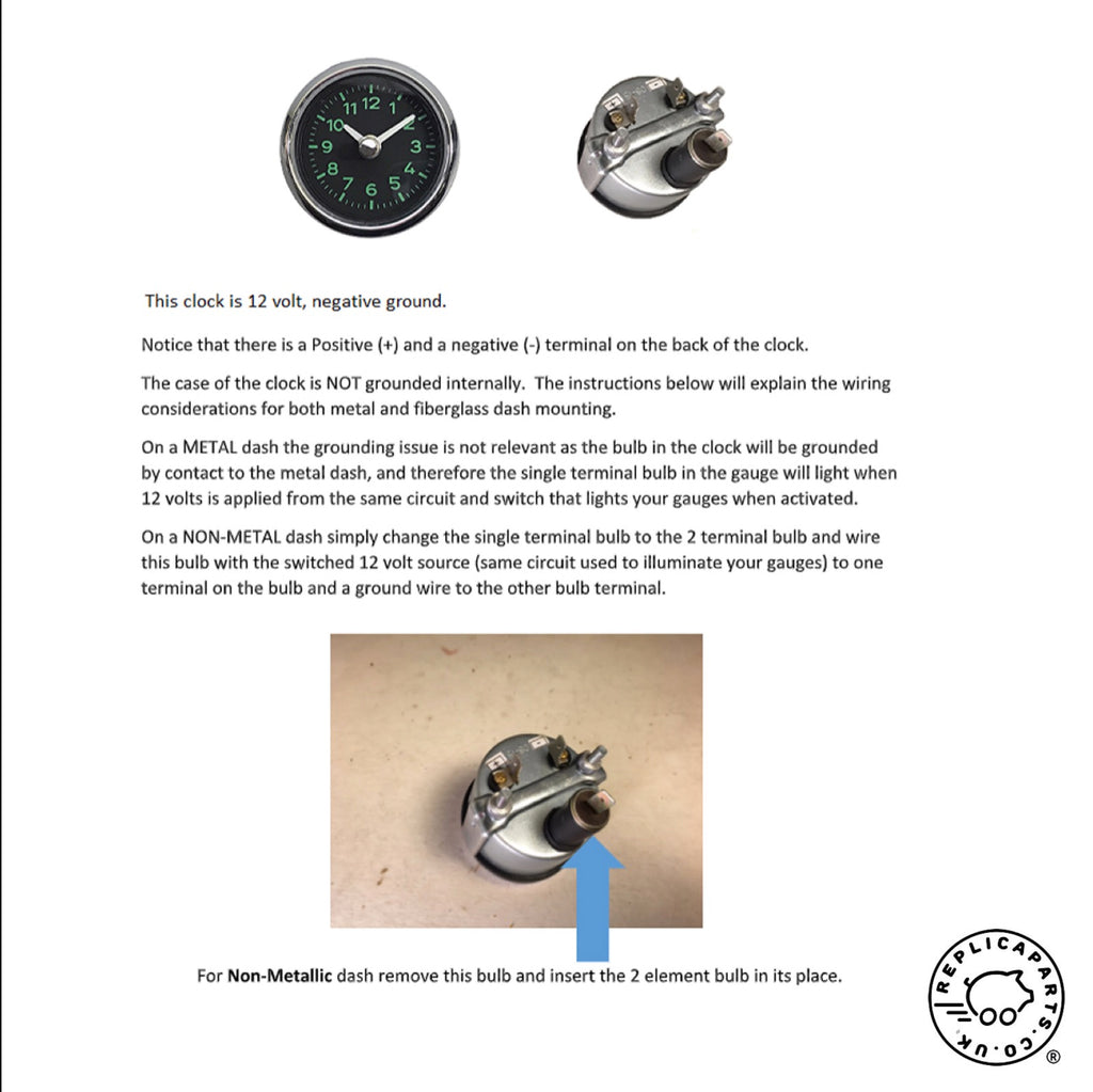 Porsche 356 Dash Clock Quartz VDO-Style 60mm Replaces 64474170110