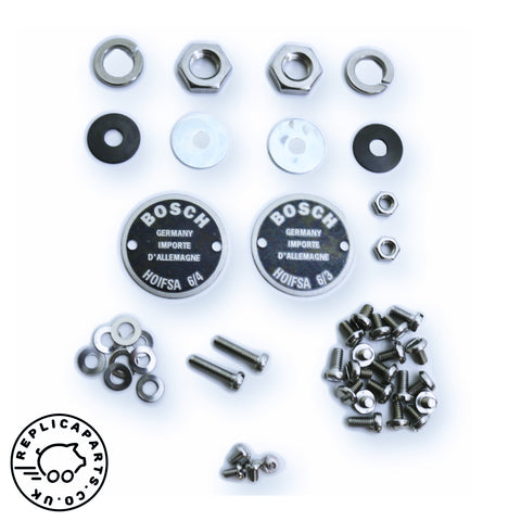 Porsche 356 Bosch horn restoration kit 2-hole data plates Replaces 64463500100 64463500300 ReplicaParts.co.uk