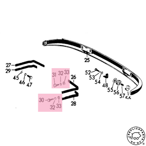 Porsche 356 B C Rear Bumper to brackets fixing hardware kit